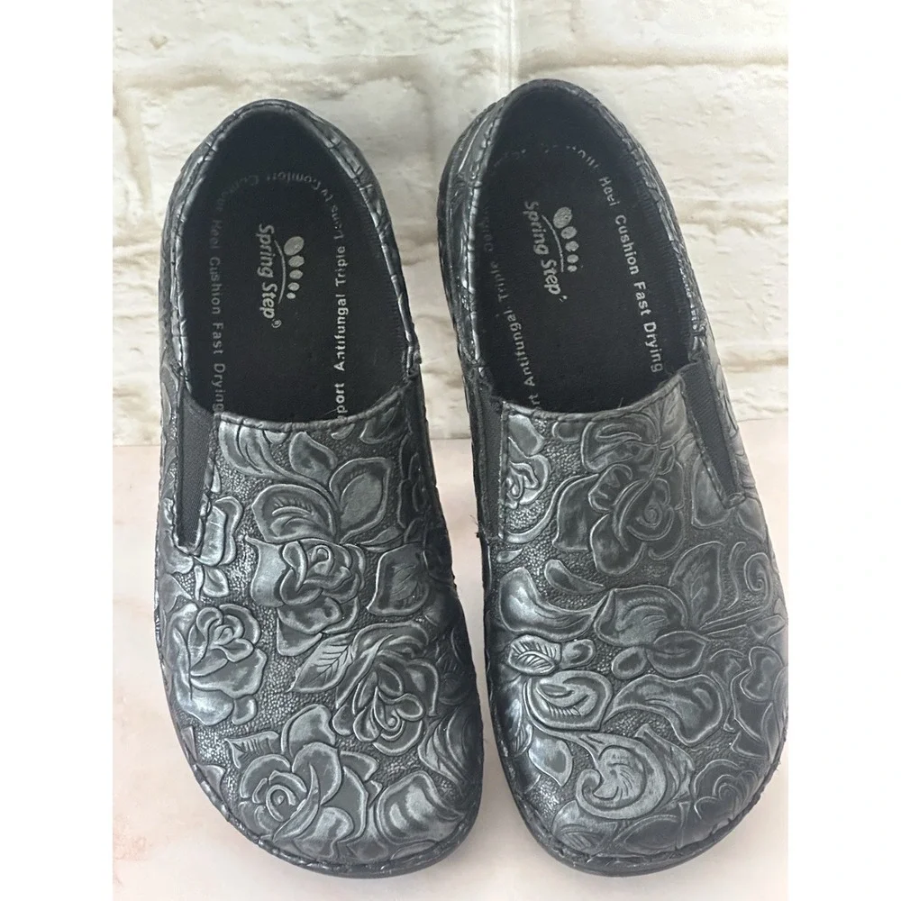 Spring Step‎ Professional Manila slip-on shoes in black embossed leather (6M)